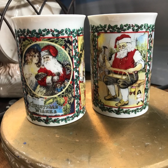 Pair of VTG Dunoon Stoneware Victorian Santa Mugs Hot chocolate Coffee Cup - Picture 1 of 7